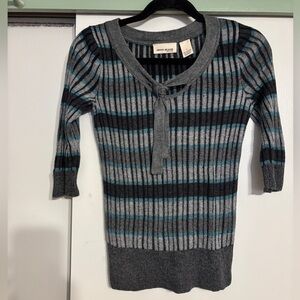 DKNY Gray and Blue Striped Women's Sweater